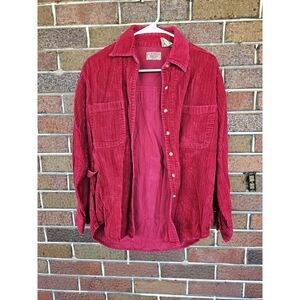 At Last Jeanswear Women's Small Vintage Red Button Up Corduroy Collared Shirt